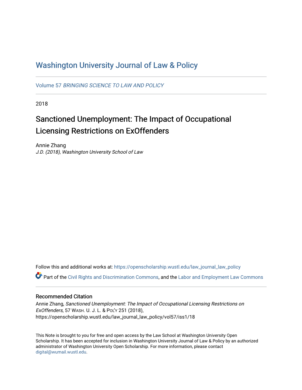 Sanctioned Unemployment: the Impact of Occupational Licensing Restrictions on Exoffenders