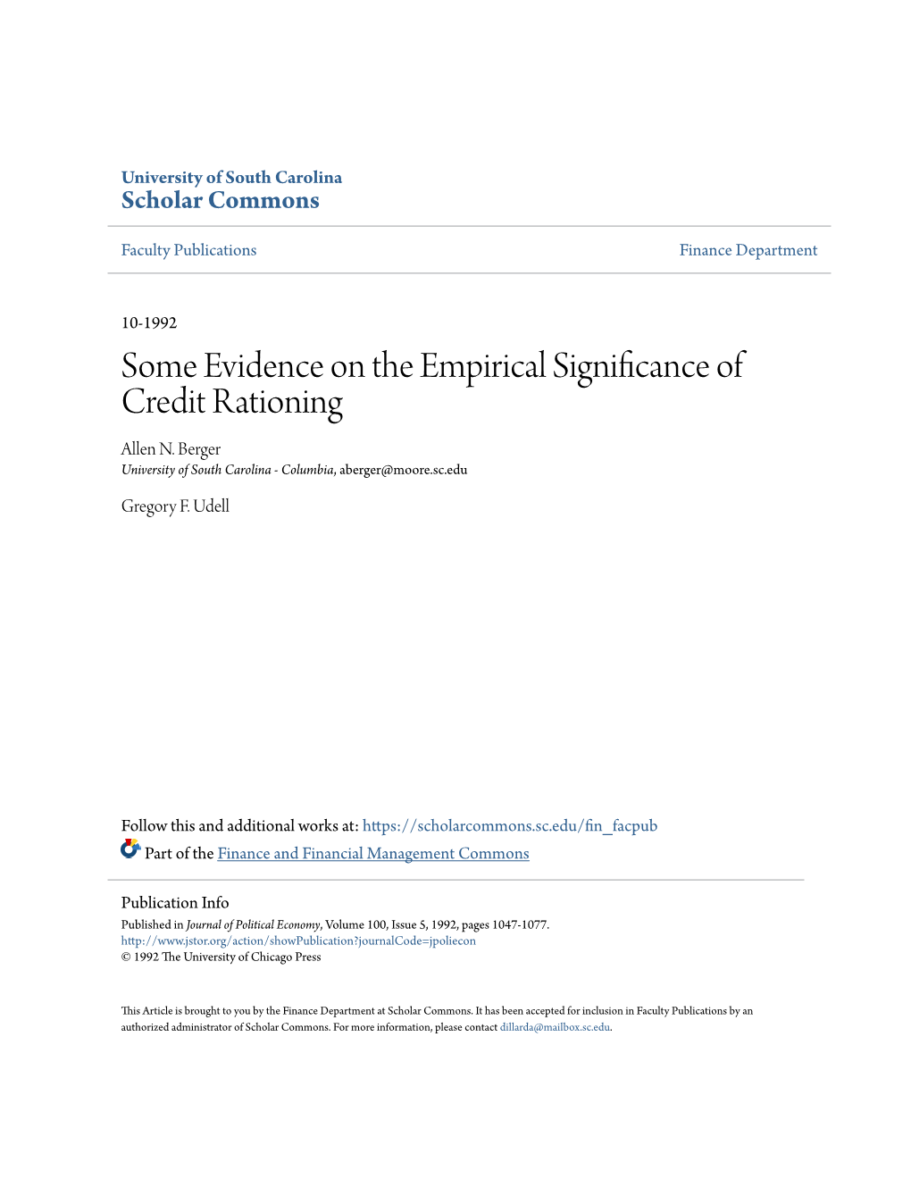 Some Evidence on the Empirical Significance of Credit Rationing Allen N