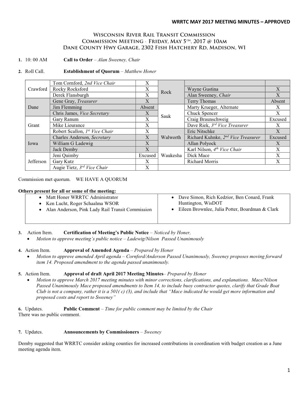 Wrrtc May 2017 Meeting Minutes – Approved