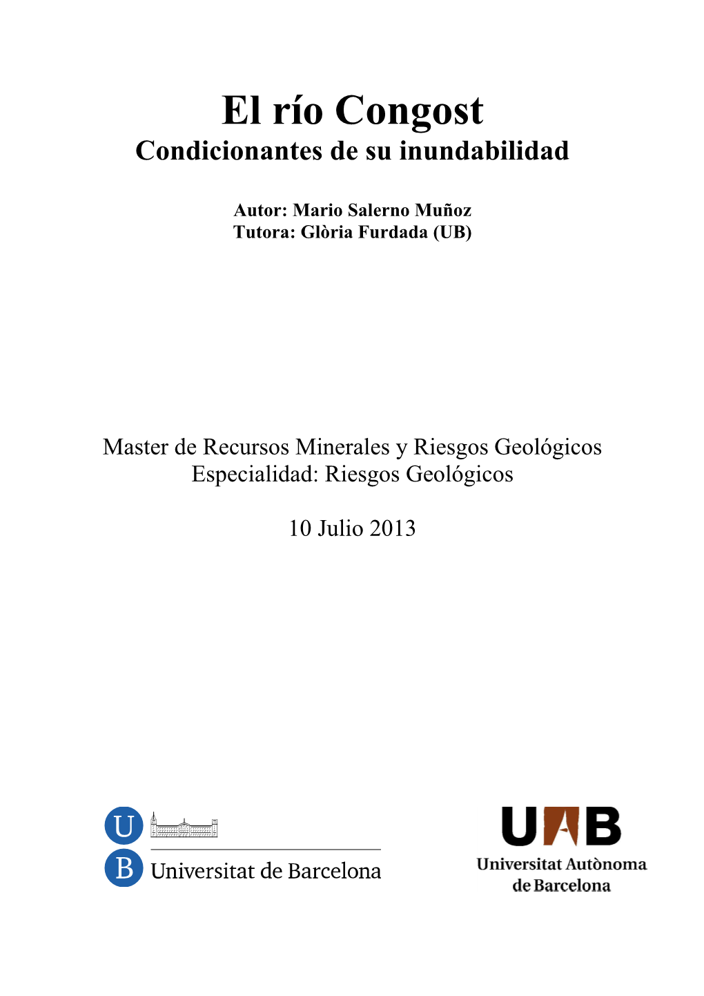 El Río Congost Condicionantes De Su Inundabilidad