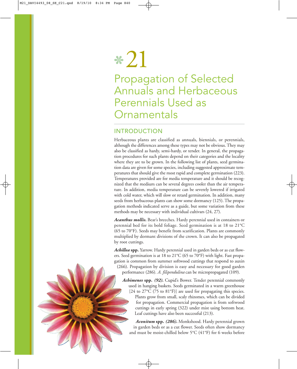 Propagation of Selected Annuals and Herbaceous Perennials Used As Ornamentals