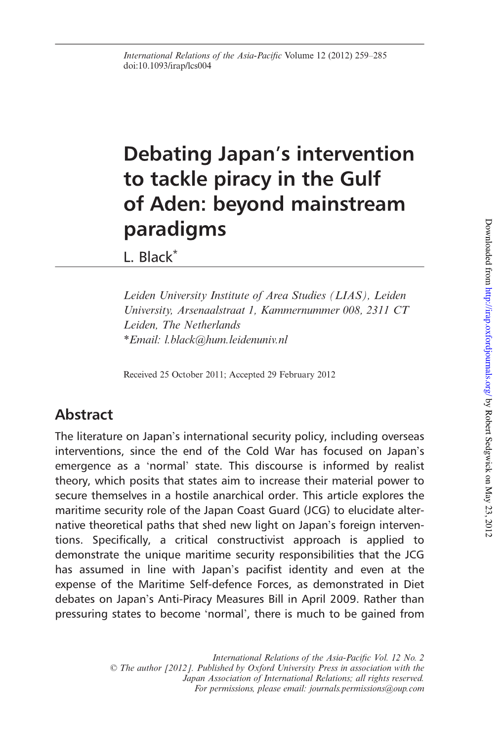 Debating Japanls Intervention to Tackle Piracy in the Gulf of Aden