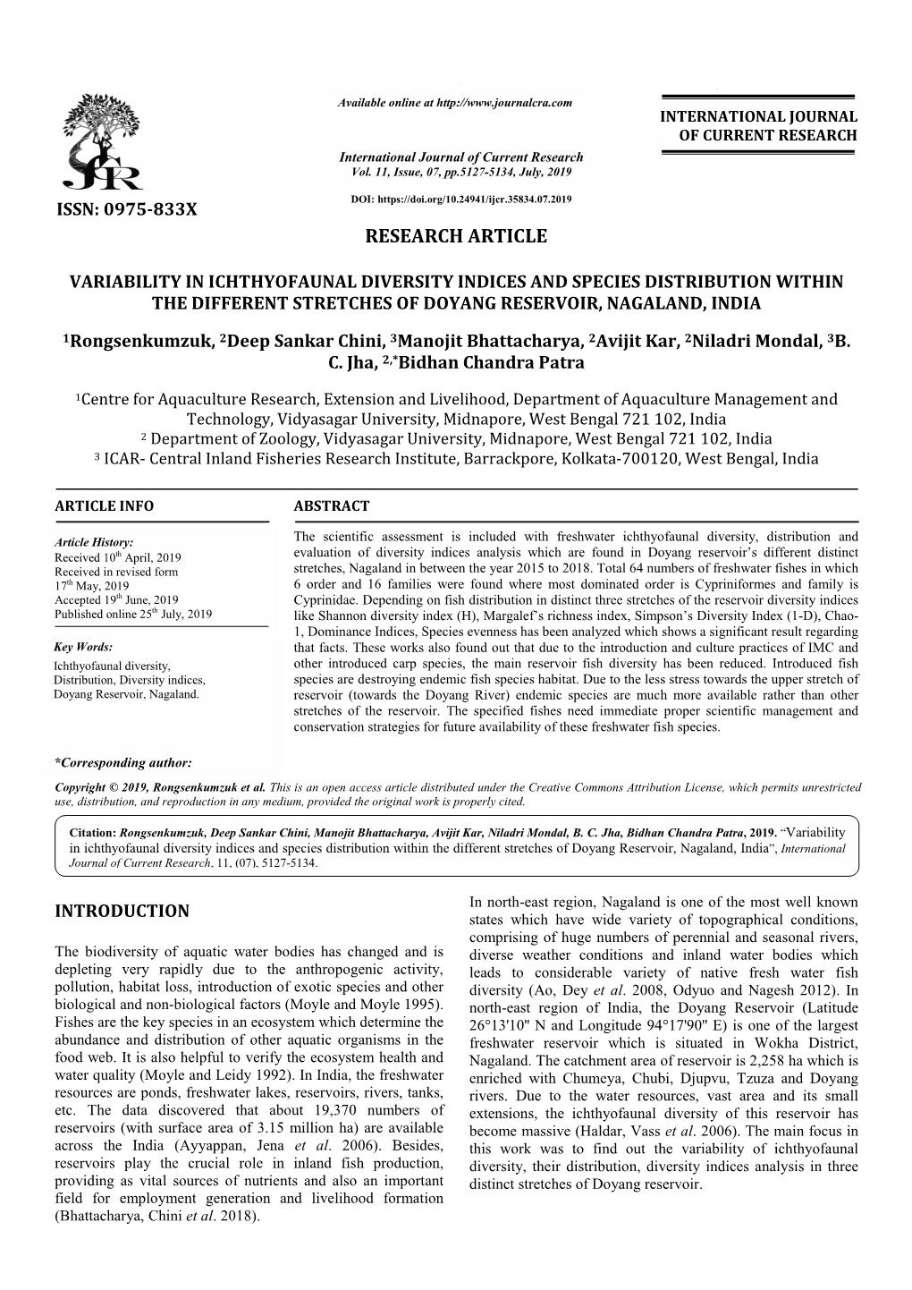 INTERNATIONAL JOURNAL of CURRENT RESEARCH International Journal of Current Research Vol