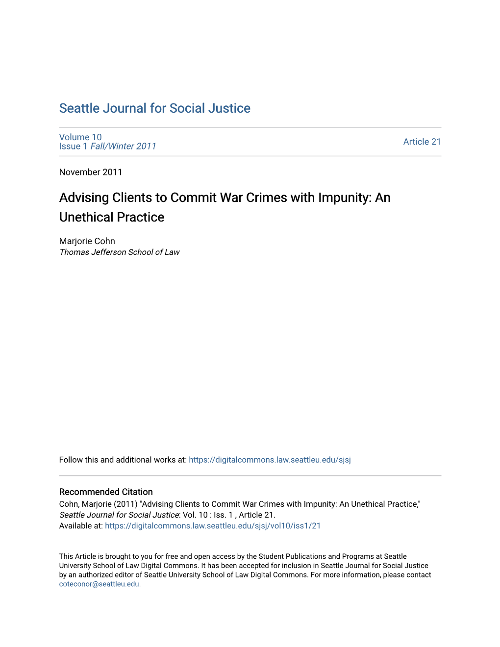 Advising Clients to Commit War Crimes with Impunity: an Unethical Practice