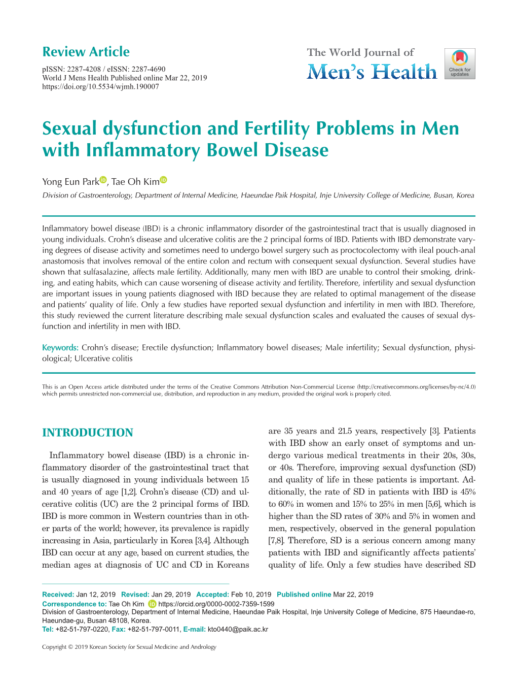 Sexual Dysfunction and Fertility Problems in Men with Inflammatory Bowel Disease