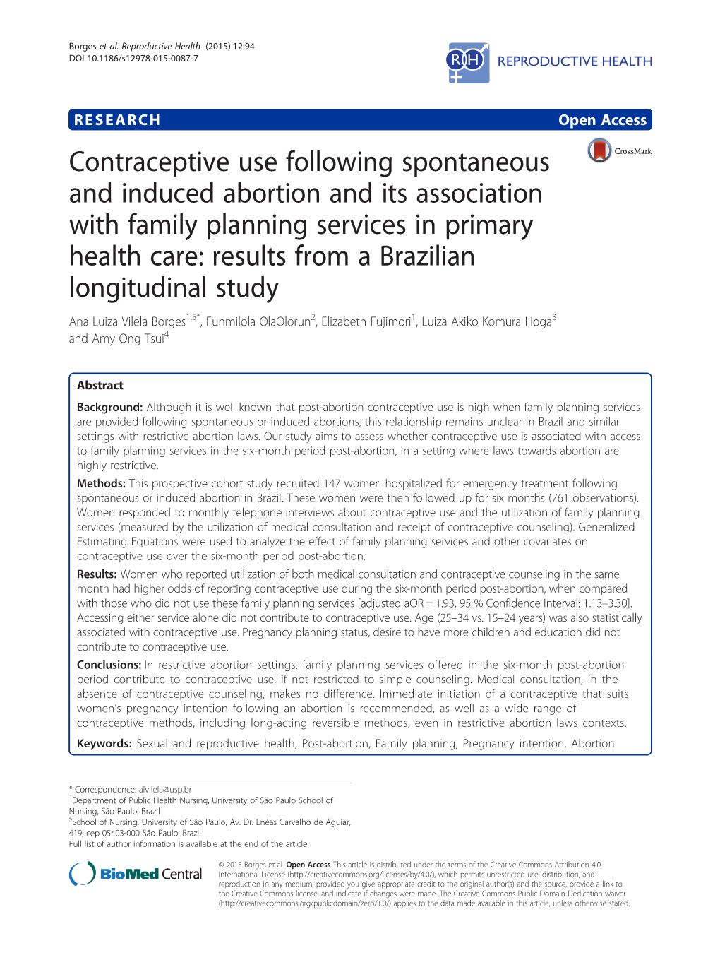 Contraceptive Use Following Spontaneous and Induced Abortion and Its Association with Family Planning Services in Primary Health