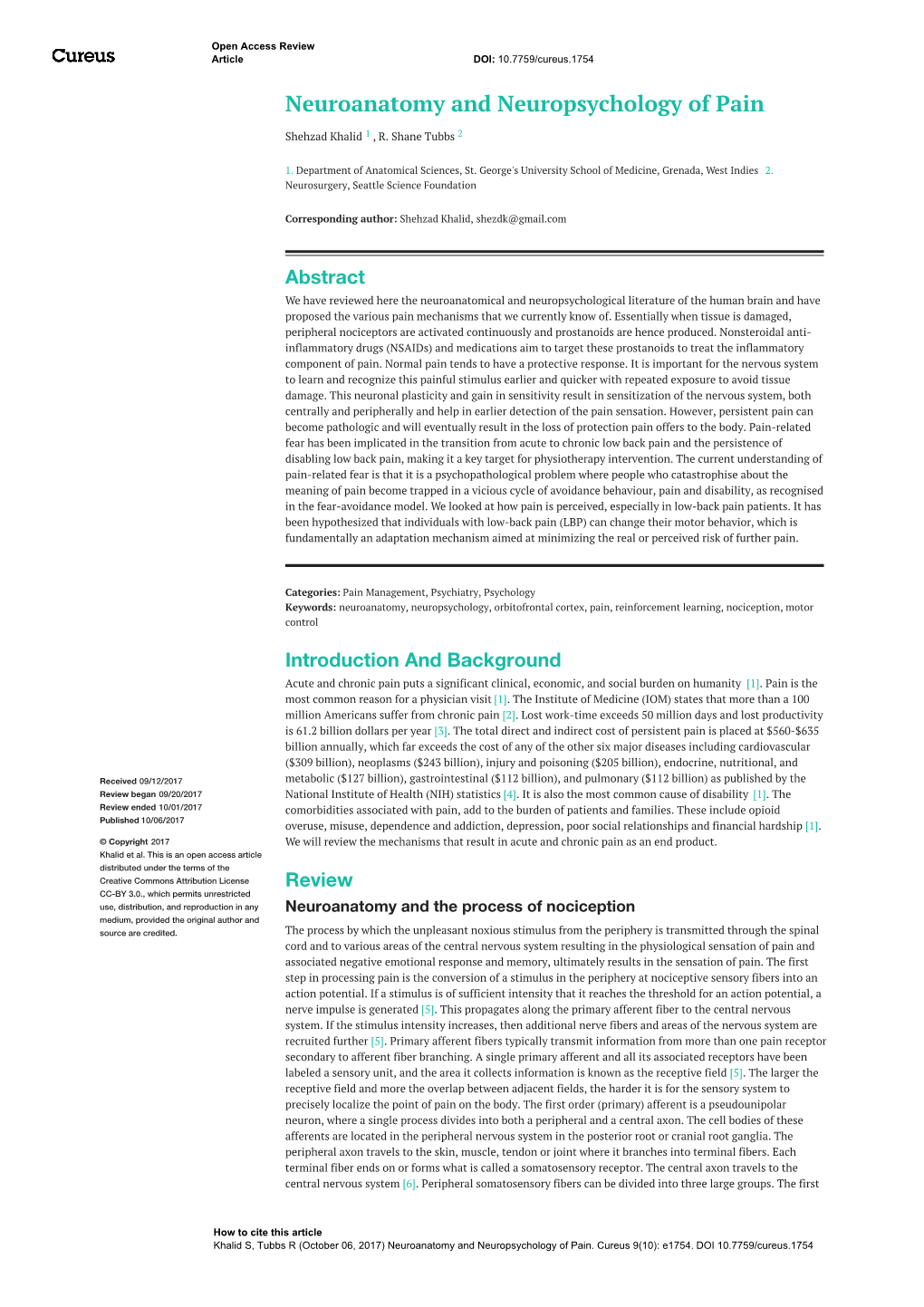 Neuroanatomy and Neuropsychology of Pain