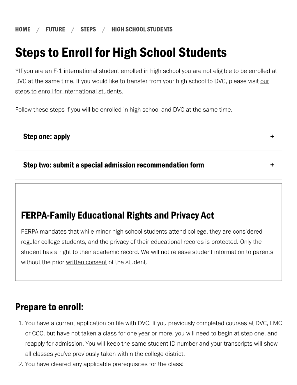 Steps to Enroll for High School Students