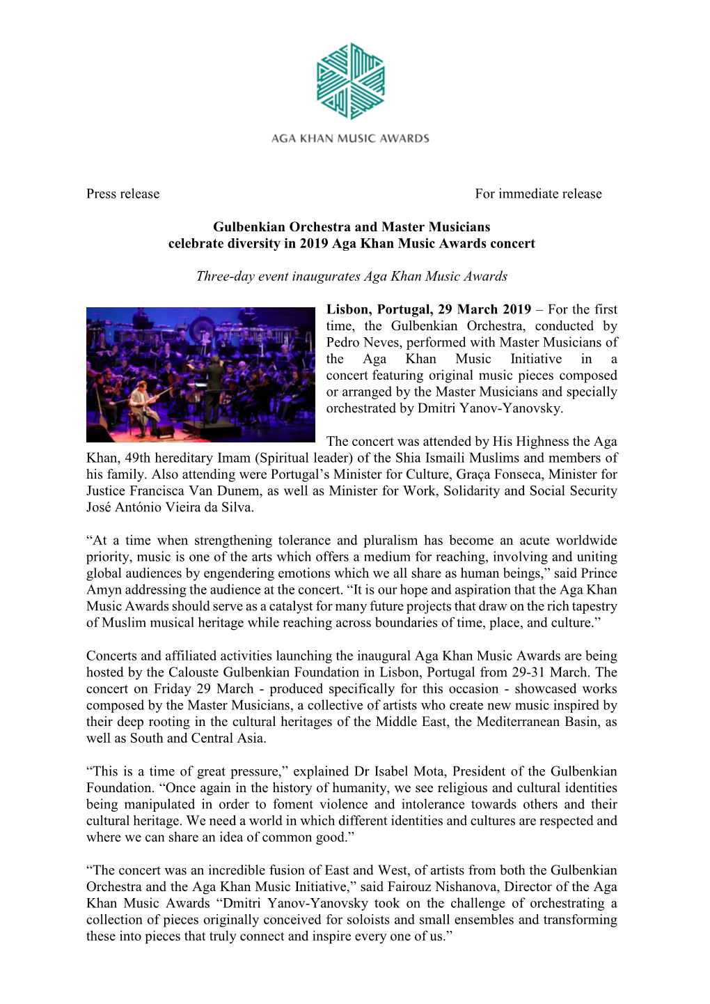 Press Release for Immediate Release Gulbenkian Orchestra and Master