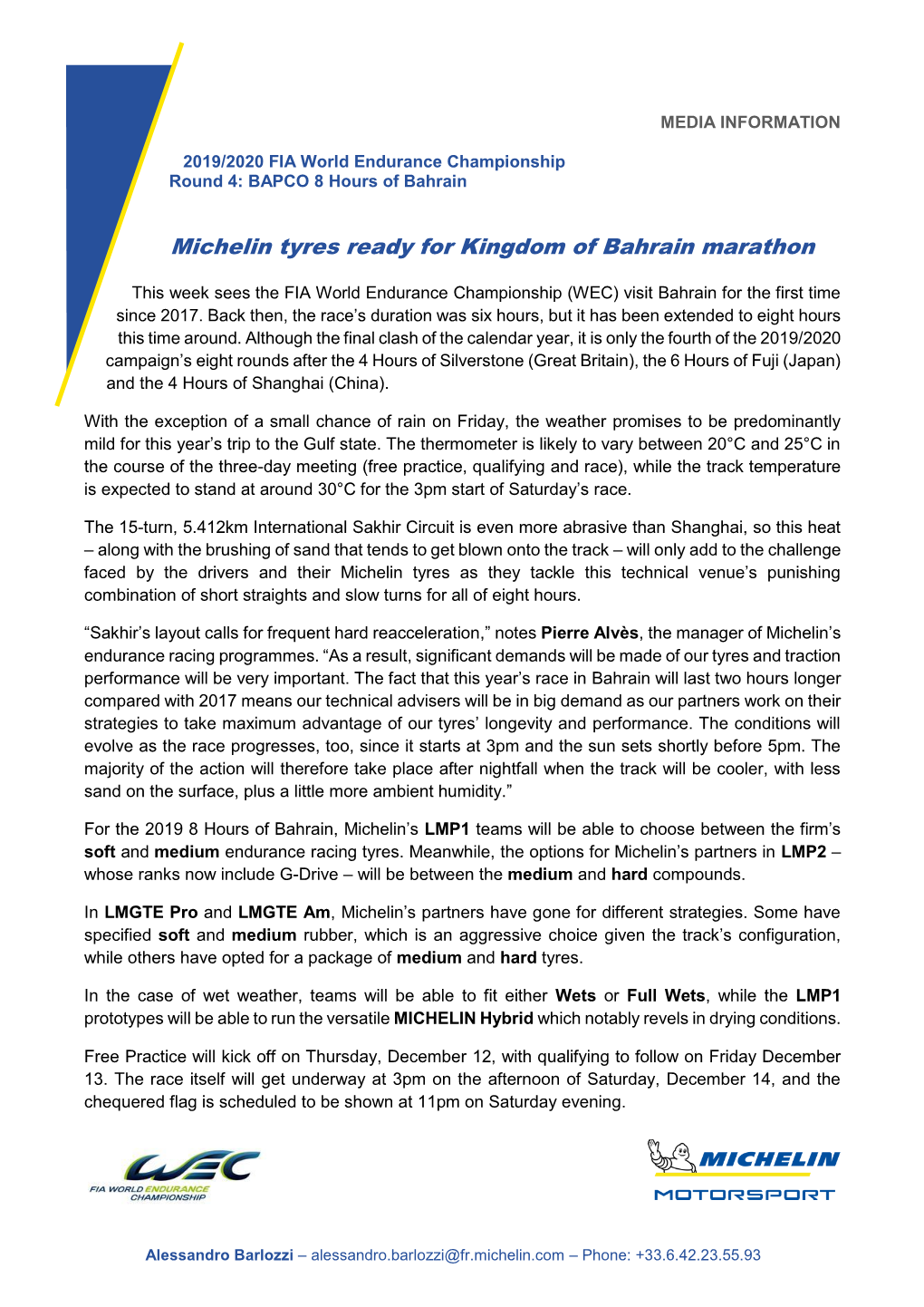 Michelin Tyres Ready for Kingdom of Bahrain Marathon