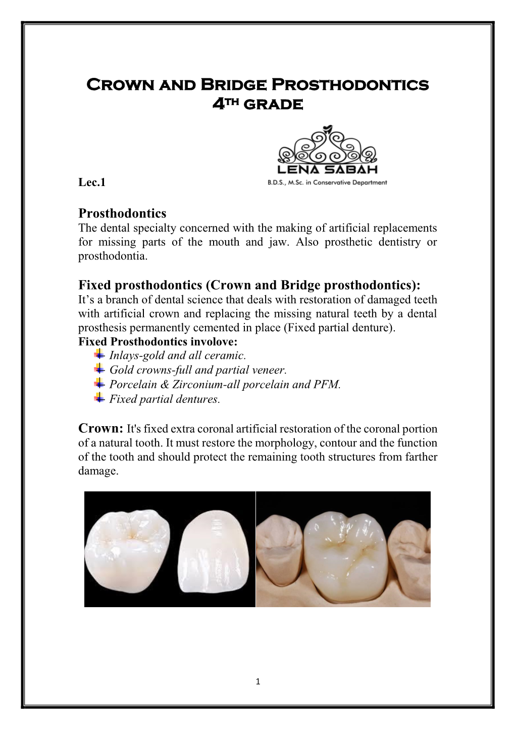Crown and Bridge Prosthodontics 4Th Grade