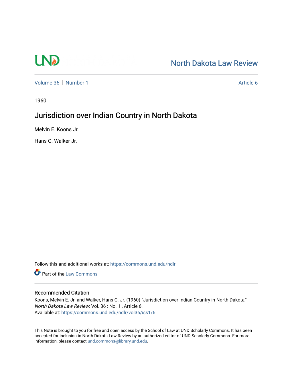 Jurisdiction Over Indian Country in North Dakota
