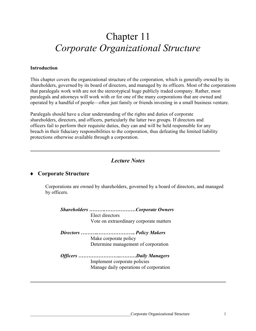 Corporate Organizational Structure