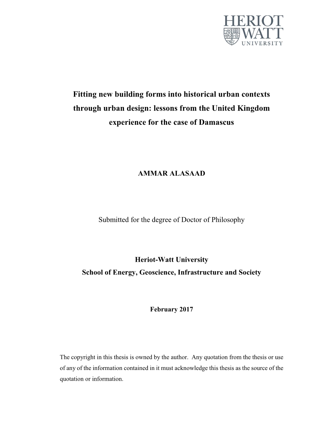 Fitting New Building Forms Into Historical Urban Contexts Through Urban Design: Lessons from the United Kingdom Experience for the Case of Damascus