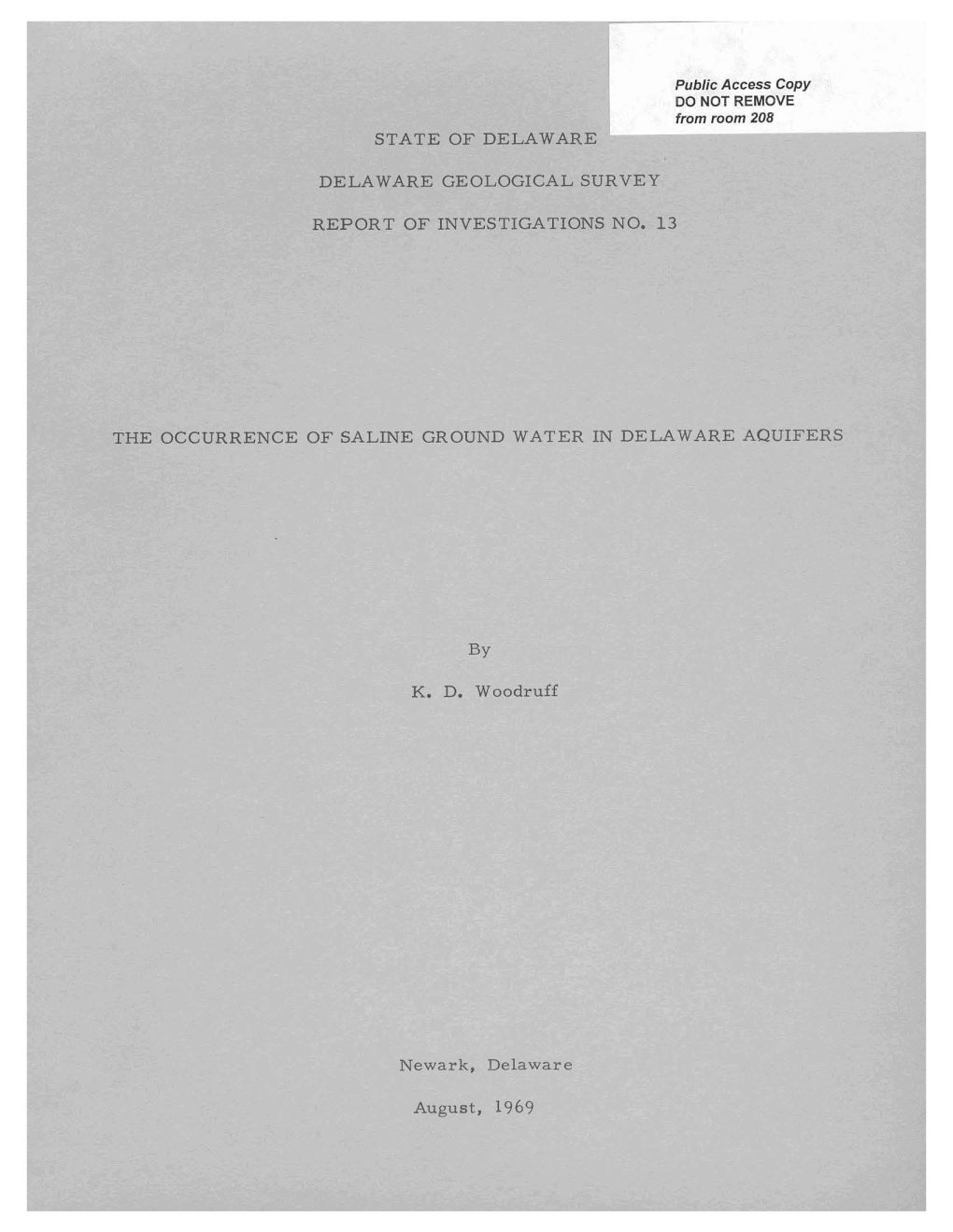 RI13 the Occurrence of Saline Ground Water in Delaware Aquifers