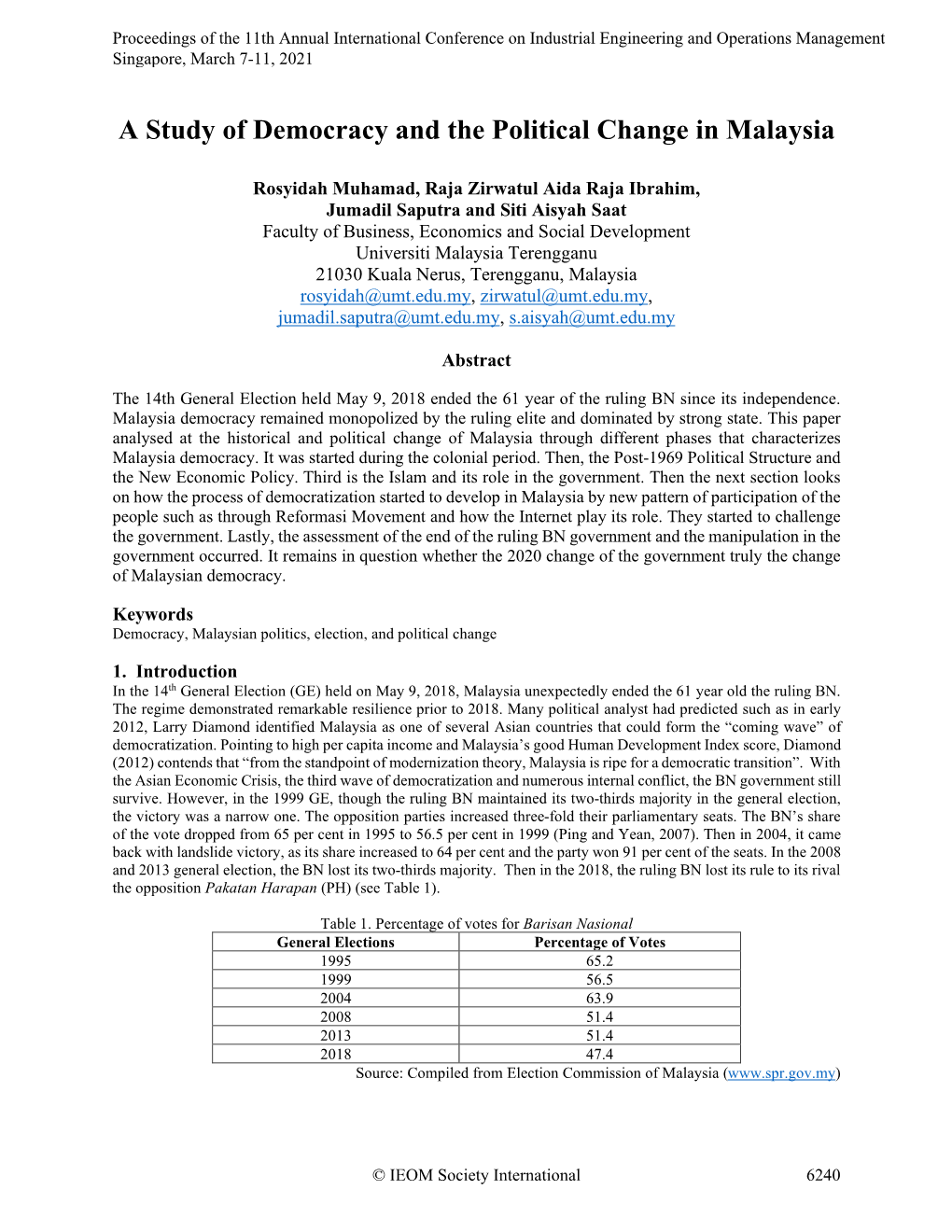 A Study of Democracy and the Political Change in Malaysia