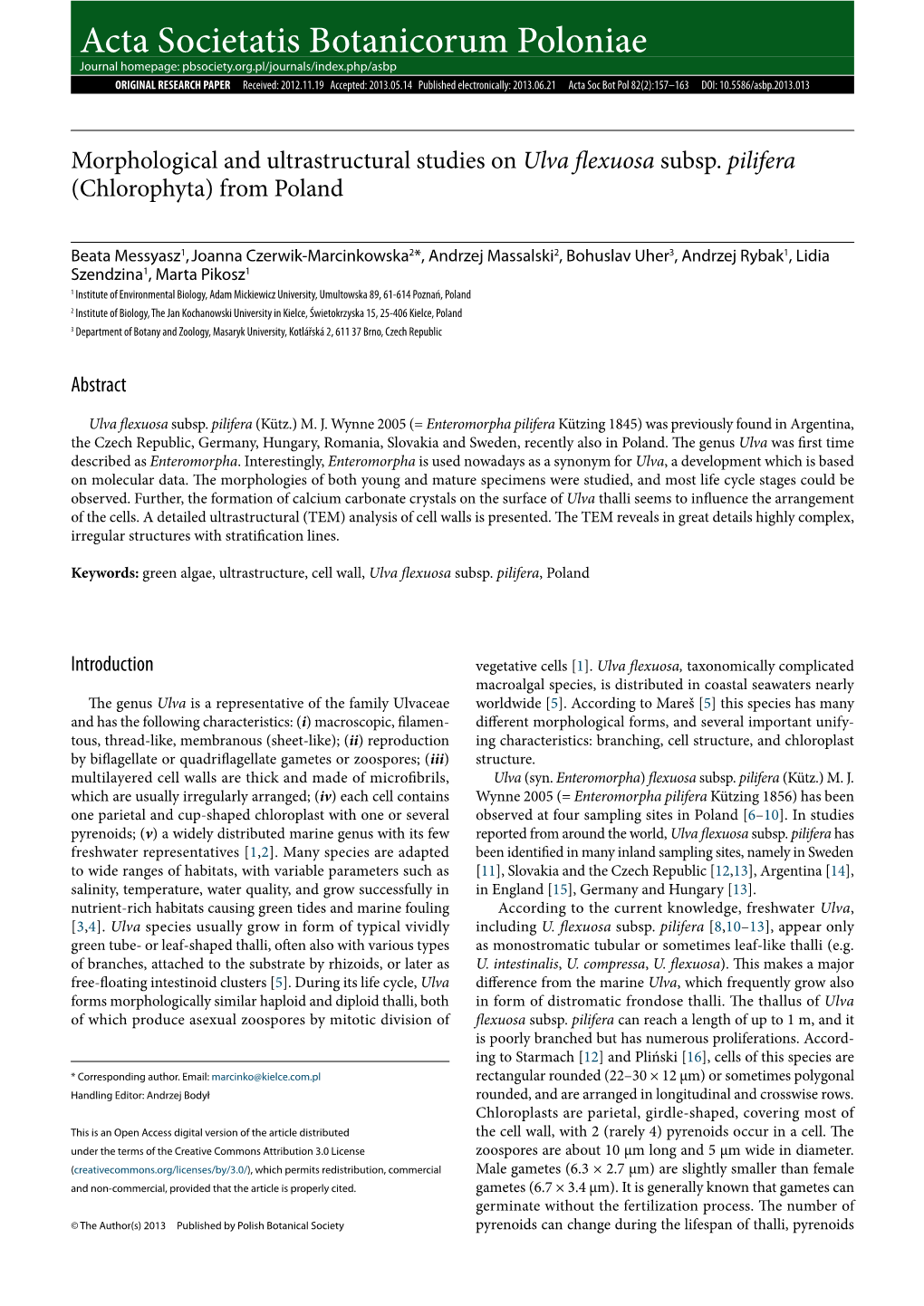 Morphological and Ultrastructural Studies on Ulva Flexuosa Subsp