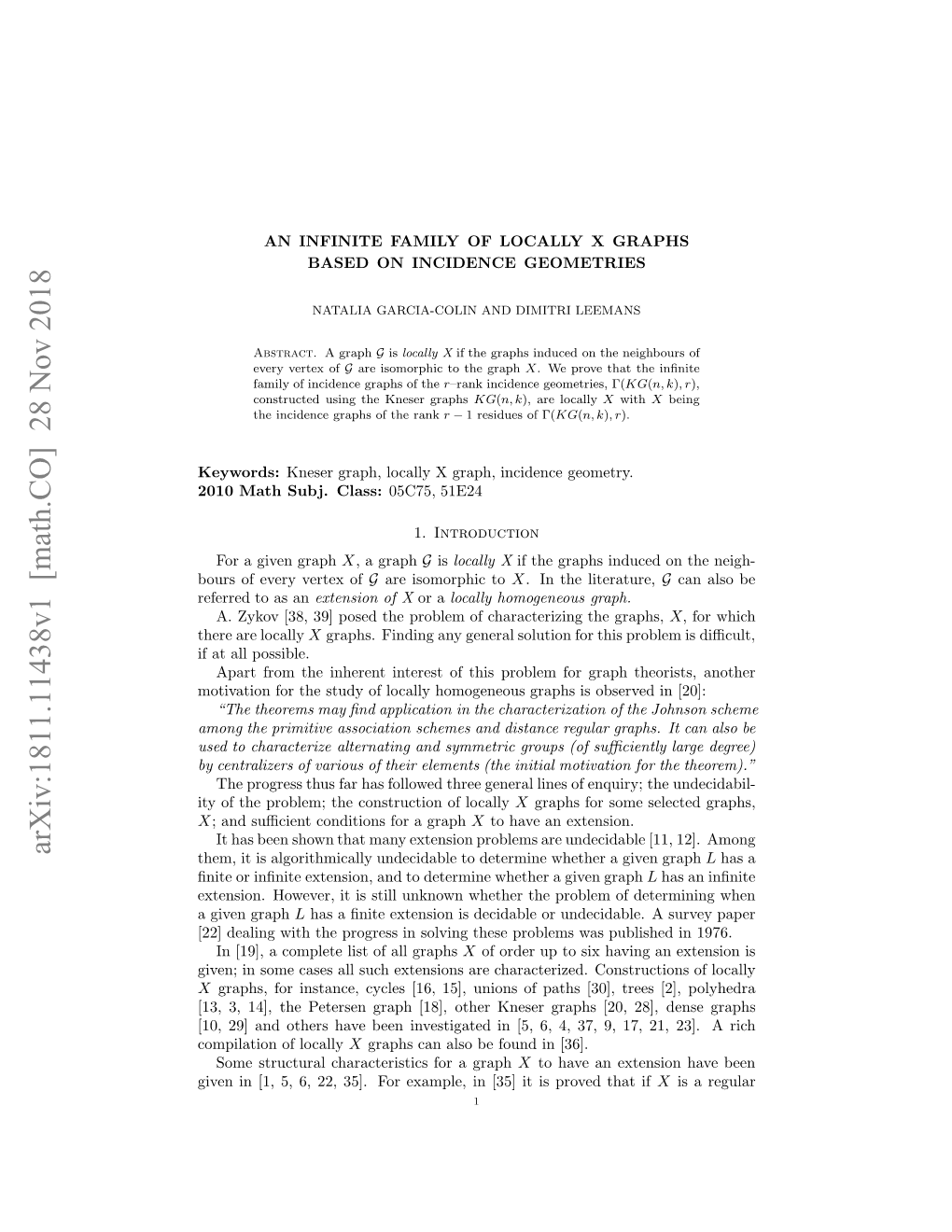 Arxiv:1811.11438V1 [Math.CO] 28 Nov 2018 Eerdt San As to Referred Or Feeyvre of Vertex Every of Bours Fa L Possible