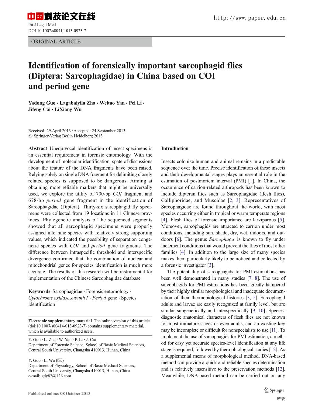 (Diptera: Sarcophagidae) in China Based on COI and Period Gene