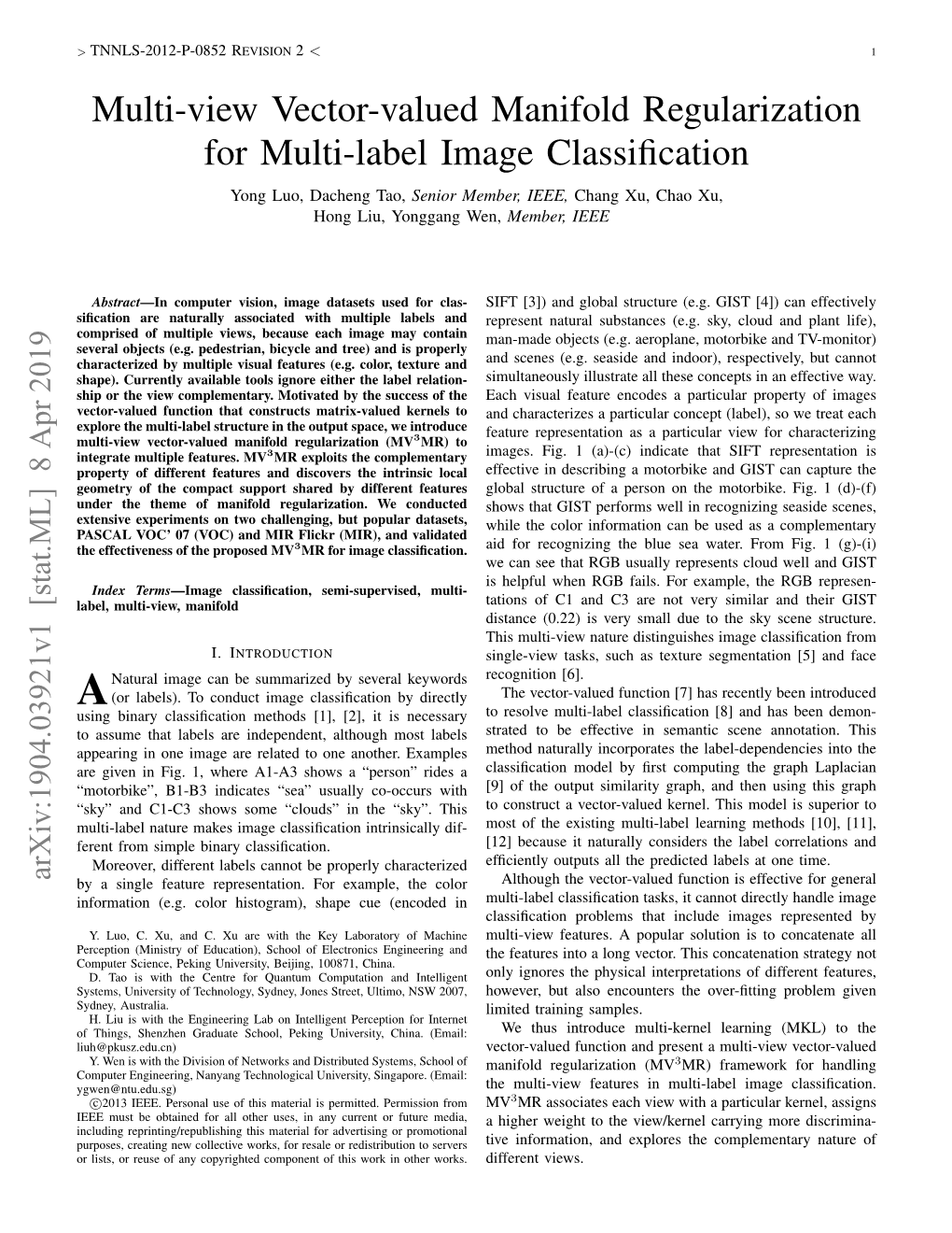 Multi-View Vector-Valued Manifold Regularization for Multi-Label