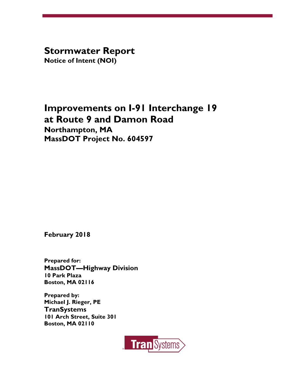 Stormwater Report Notice of Intent (NOI)