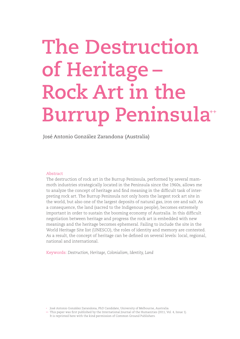 Rock Art in the Burrup Peninsula++