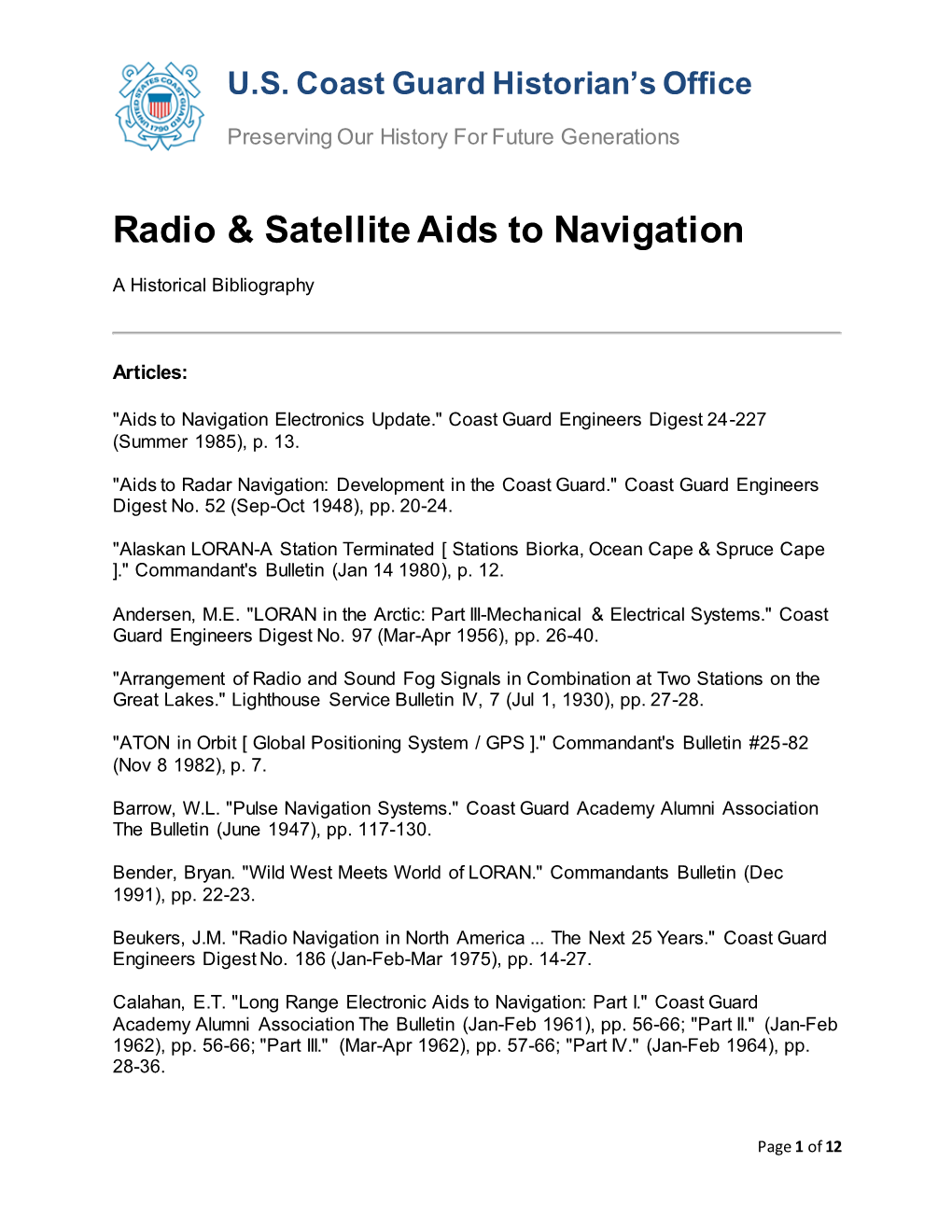 Radio & Satellite Aids to Navigation