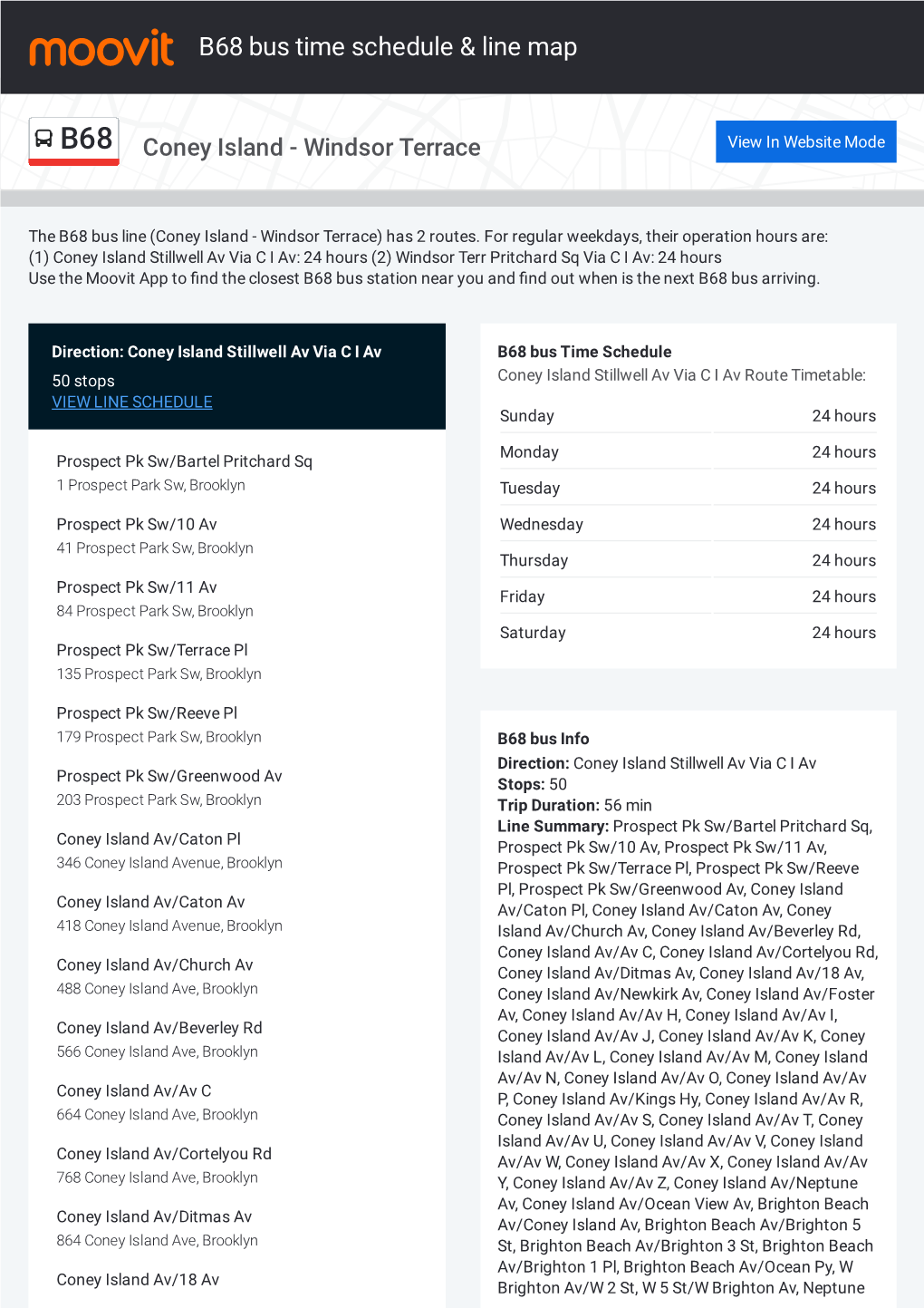 B68 Bus Time Schedule & Line Route