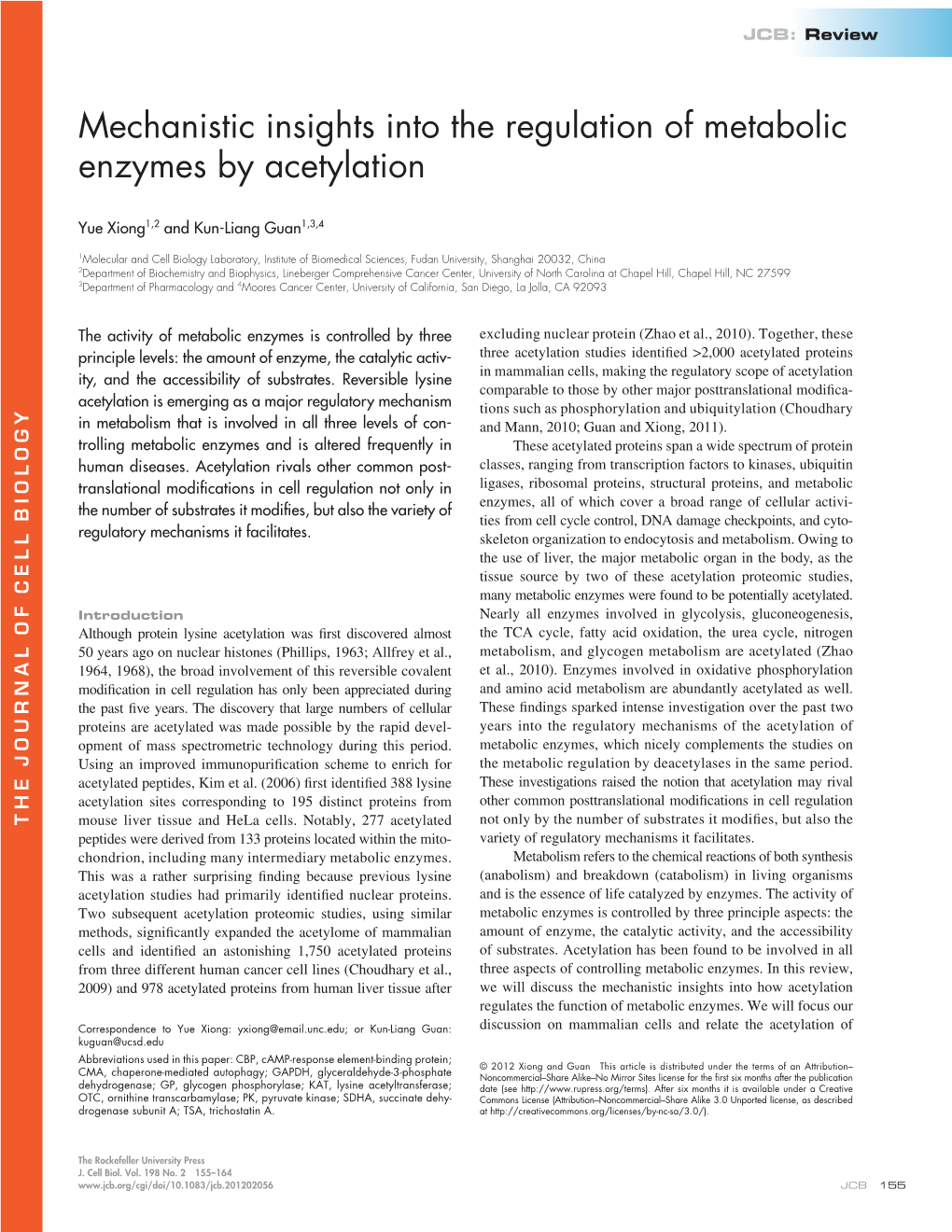 Mechanistic Insights Into the Regulation of Metabolic Enzymes by Acetylation