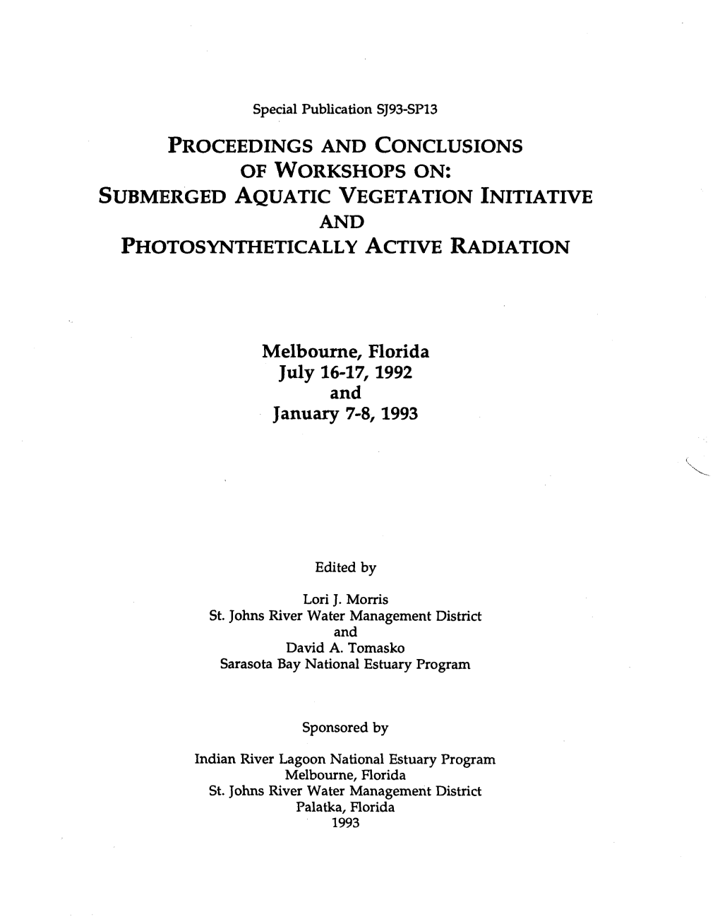 Submerged Aquatic Vegetation Initiative and Photosynthetically Active Radiation