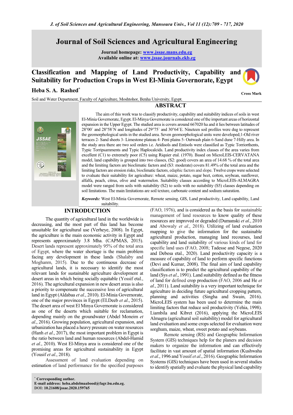 Journal of Soil Sciences and Agricultural Engineering