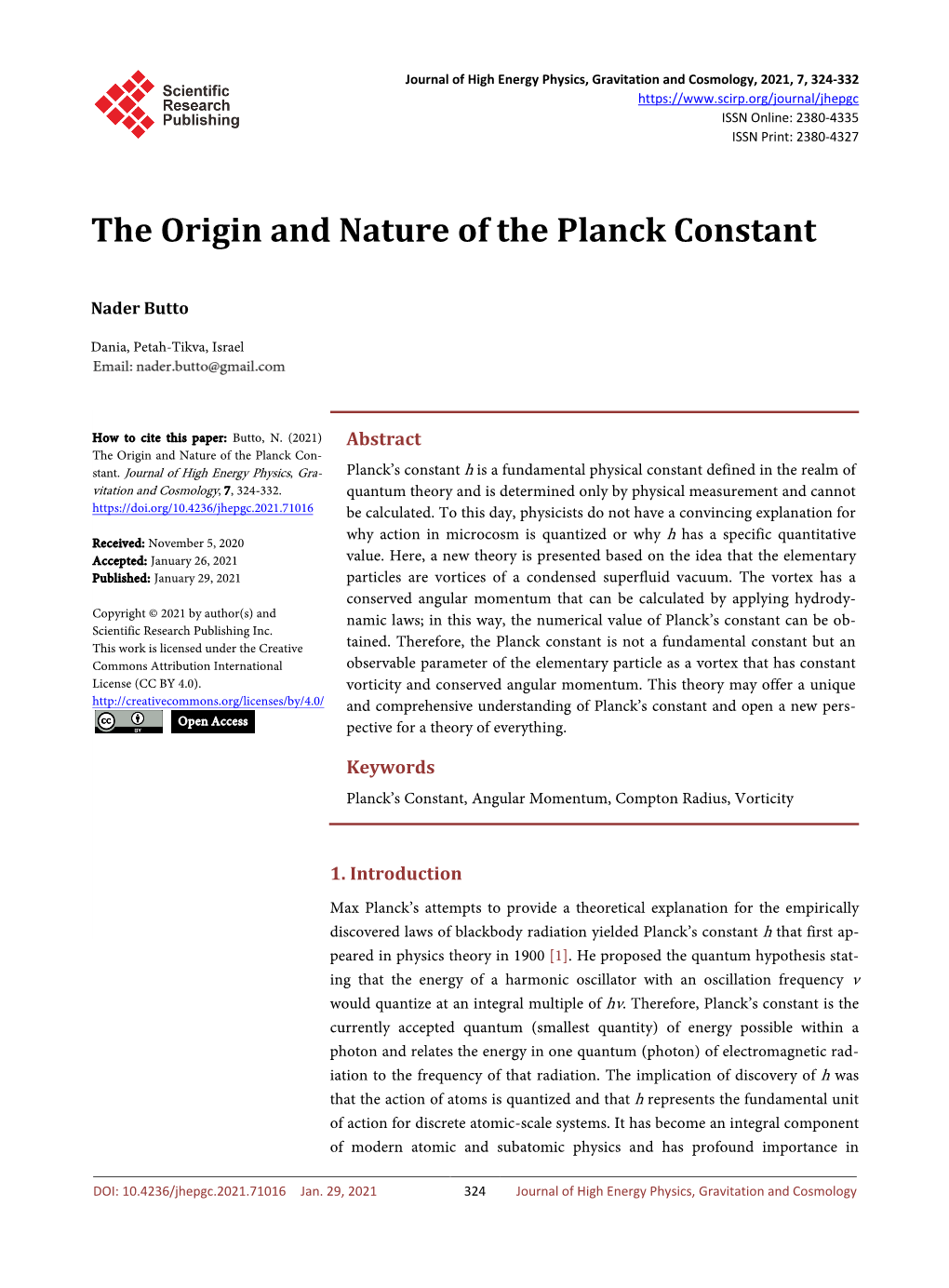 The Origin and Nature of the Planck Constant