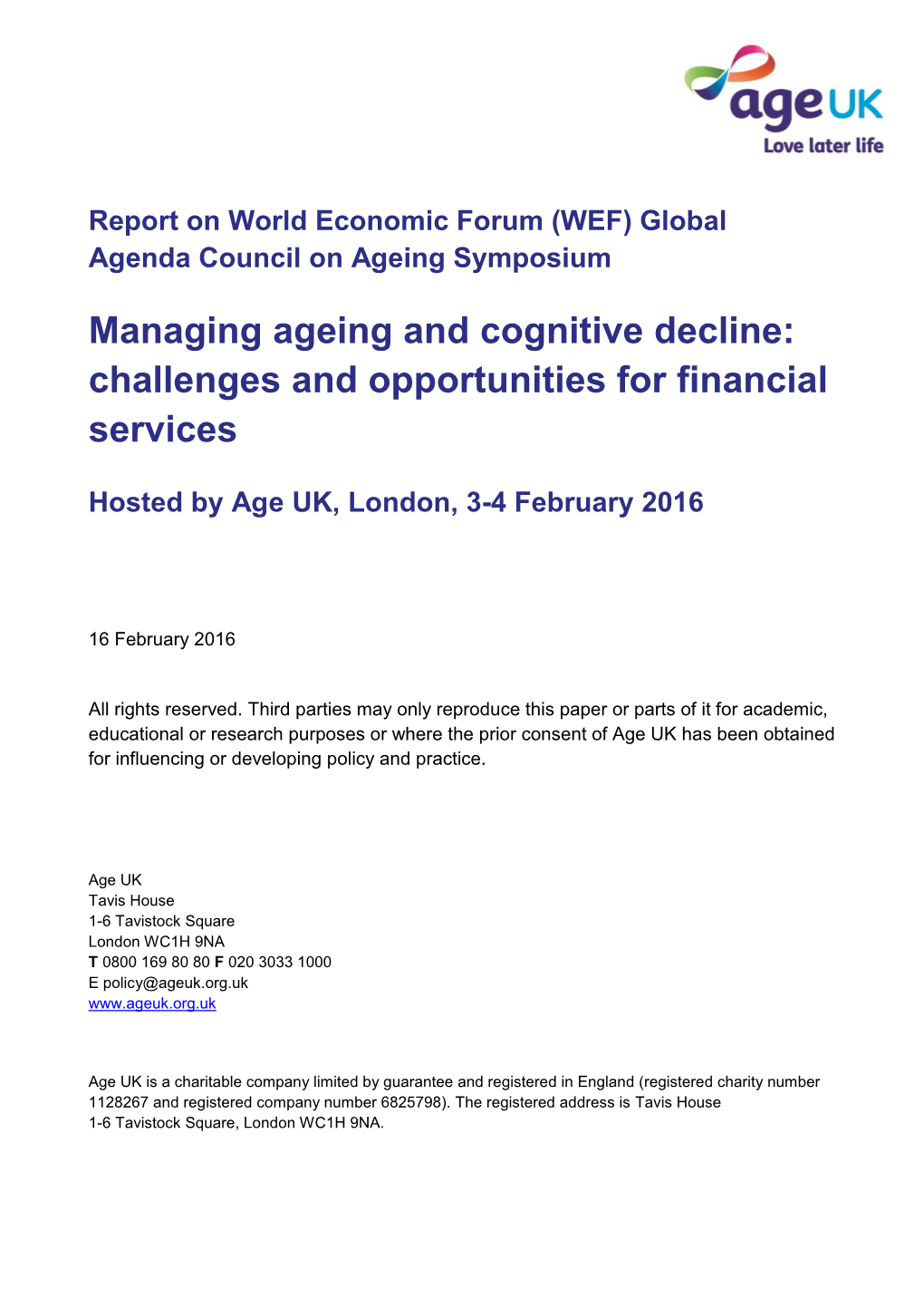 Managing Ageing and Cognitive Decline: Challenges and Opportunities for Financial Services