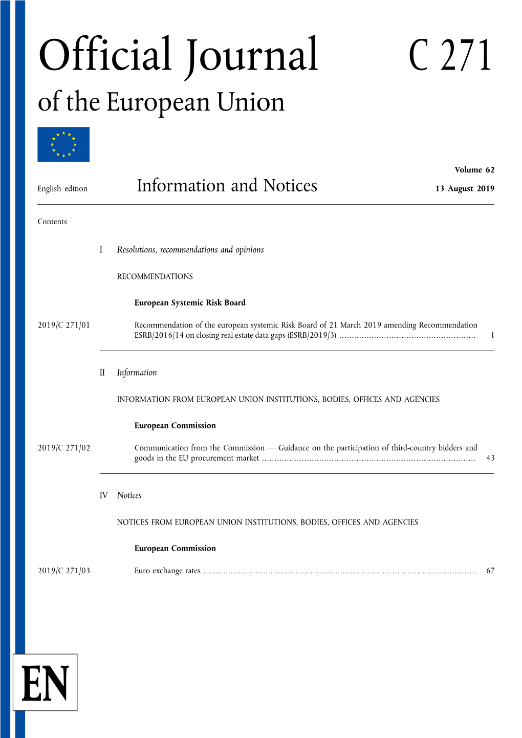 Official Journal C 271 of the European Union