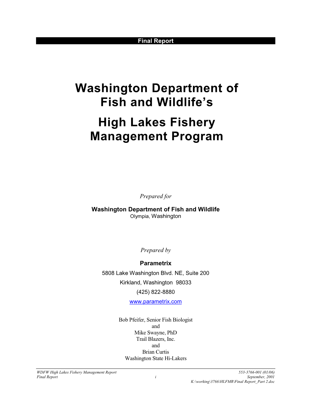 WDFW High Lakes Fishery Management Program Final Report