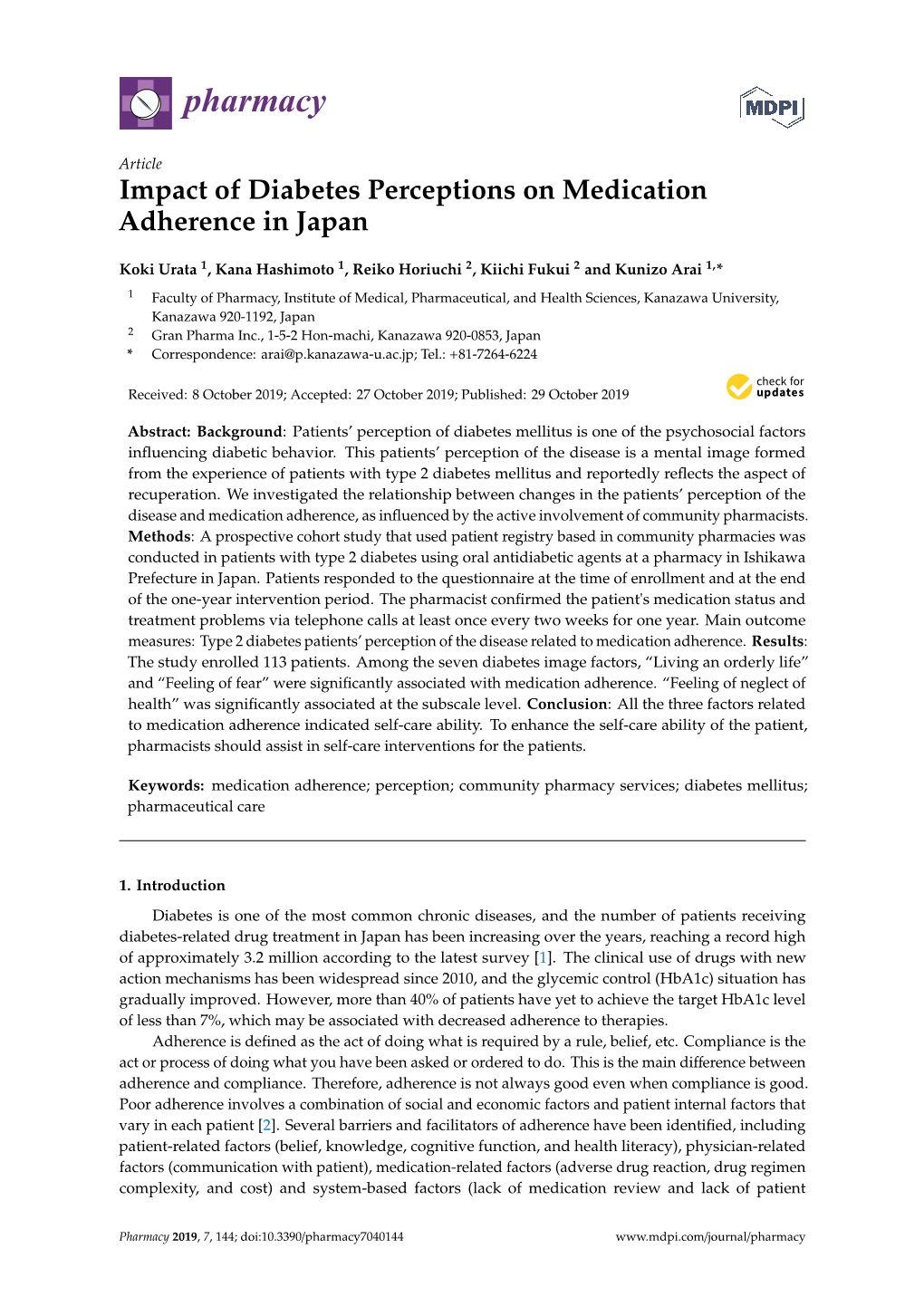 Impact of Diabetes Perceptions on Medication Adherence in Japan