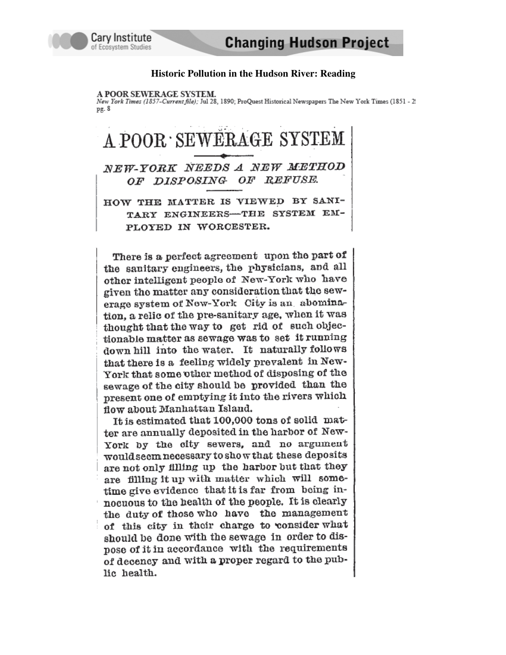 Historic Pollution in the Hudson River: Reading