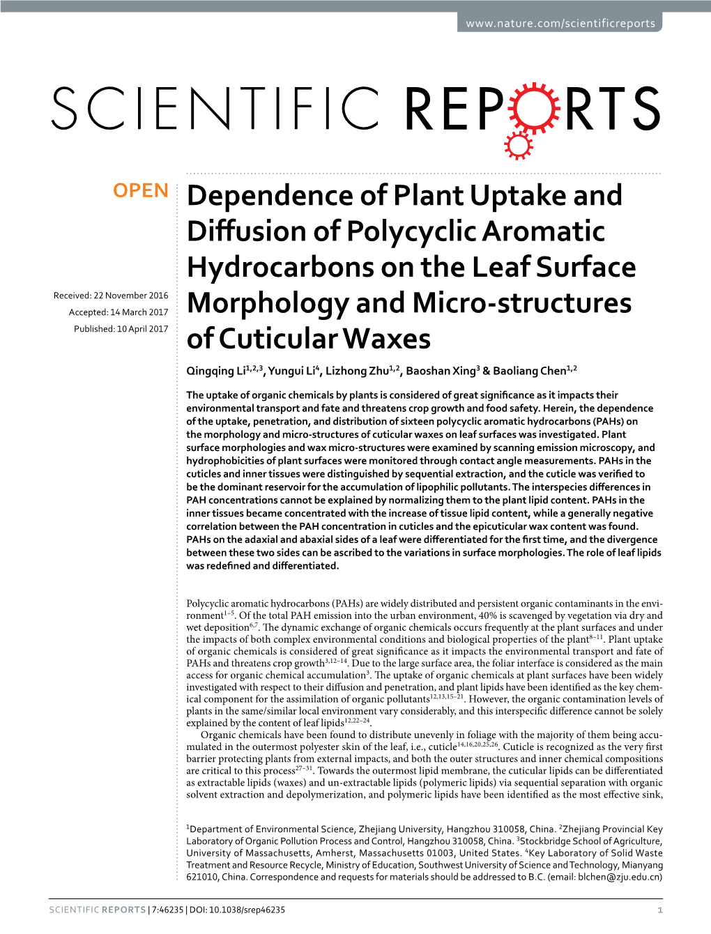 Dependence of Plant Uptake and Diffusion of Polycyclic Aromatic