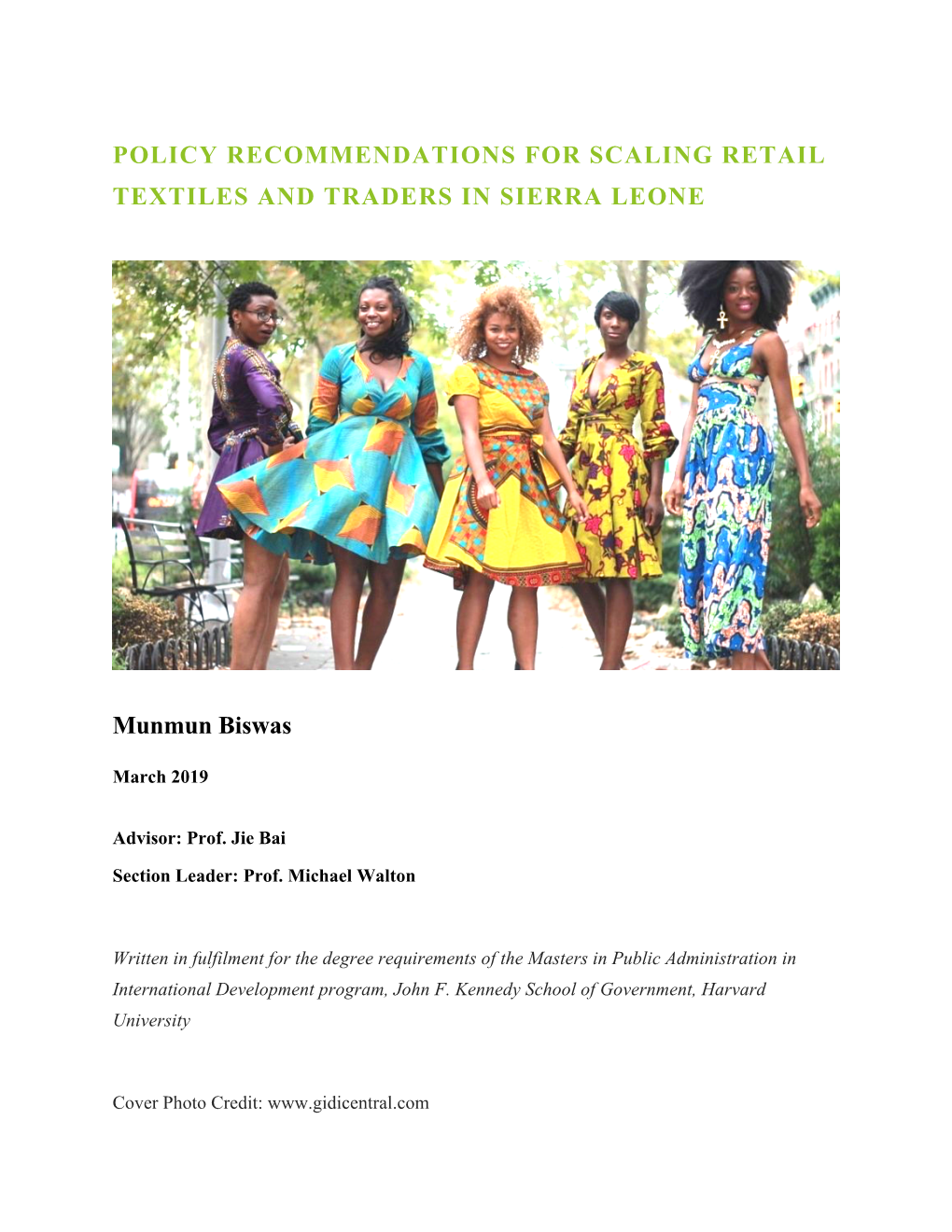 Policy Recommendations for Scaling Retail Textiles and Traders in Sierra Leone