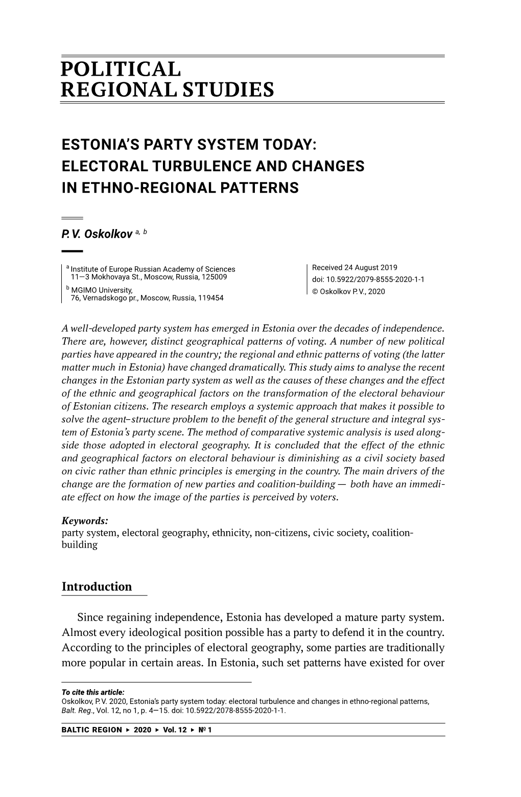 Political Regional Studies