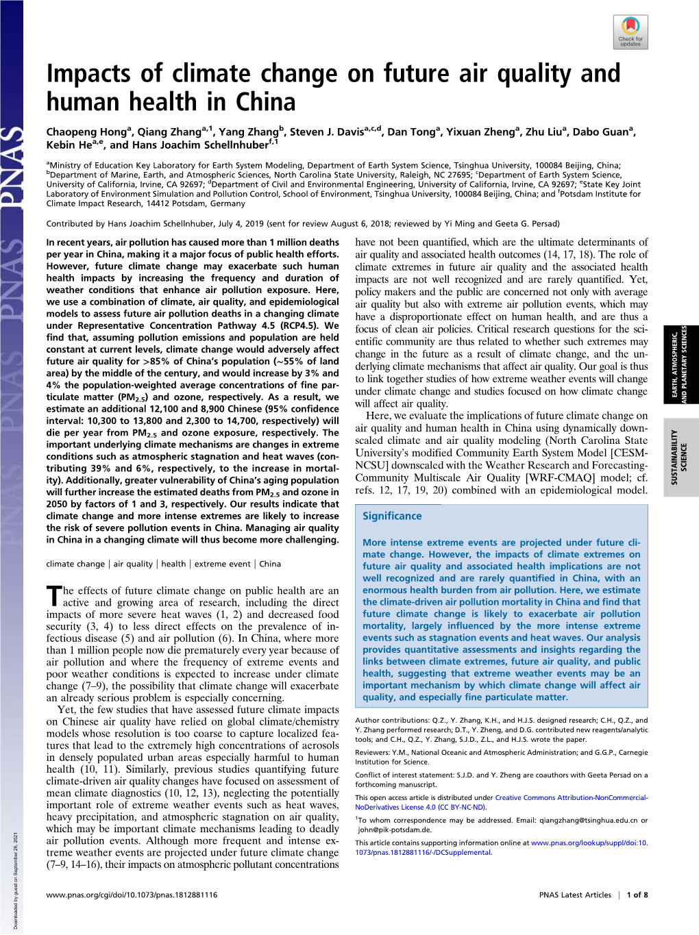 Impacts of Climate Change on Future Air Quality and Human Health in China