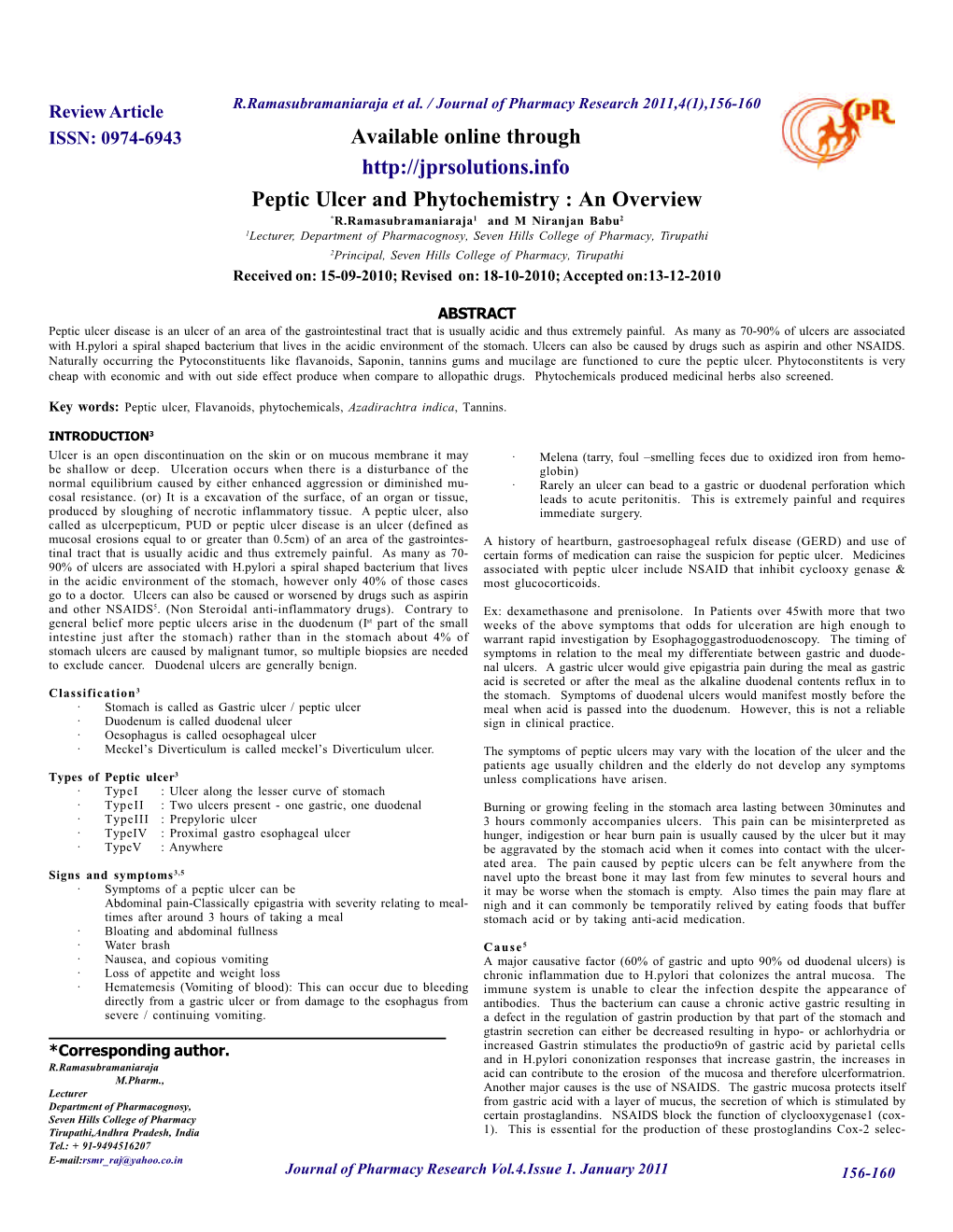 Peptic Ulcer and Phytochemistry : an Overview