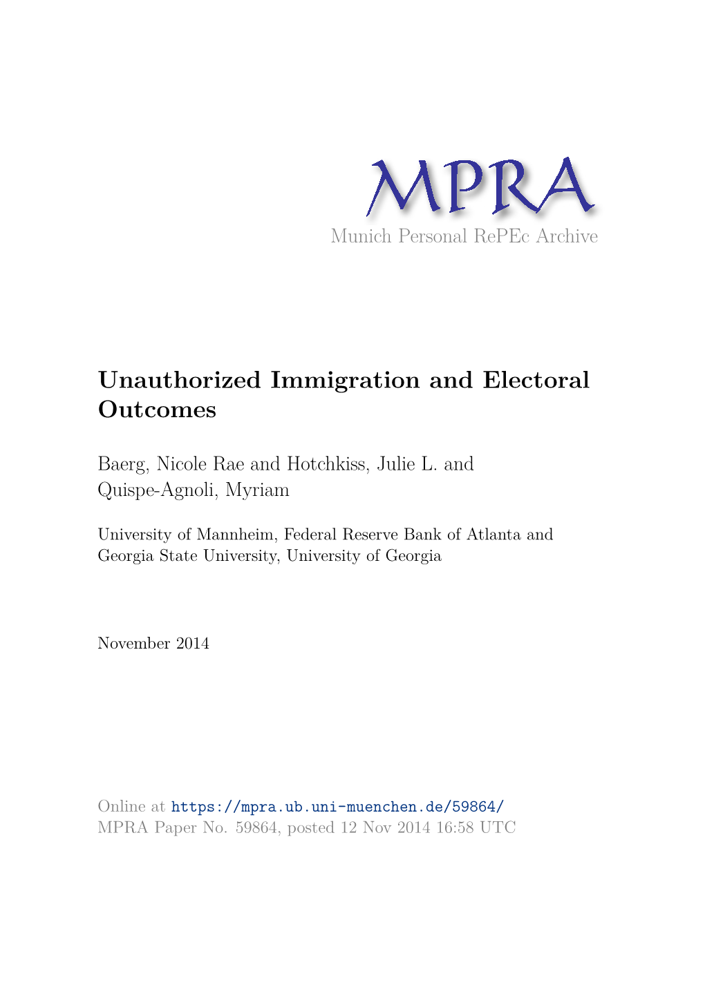 Unauthorized Immigration and Electoral Outcomes