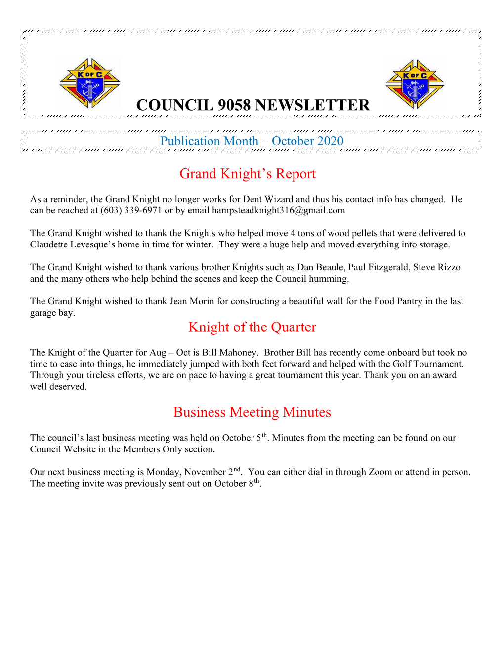 Council 9058 Newsletter