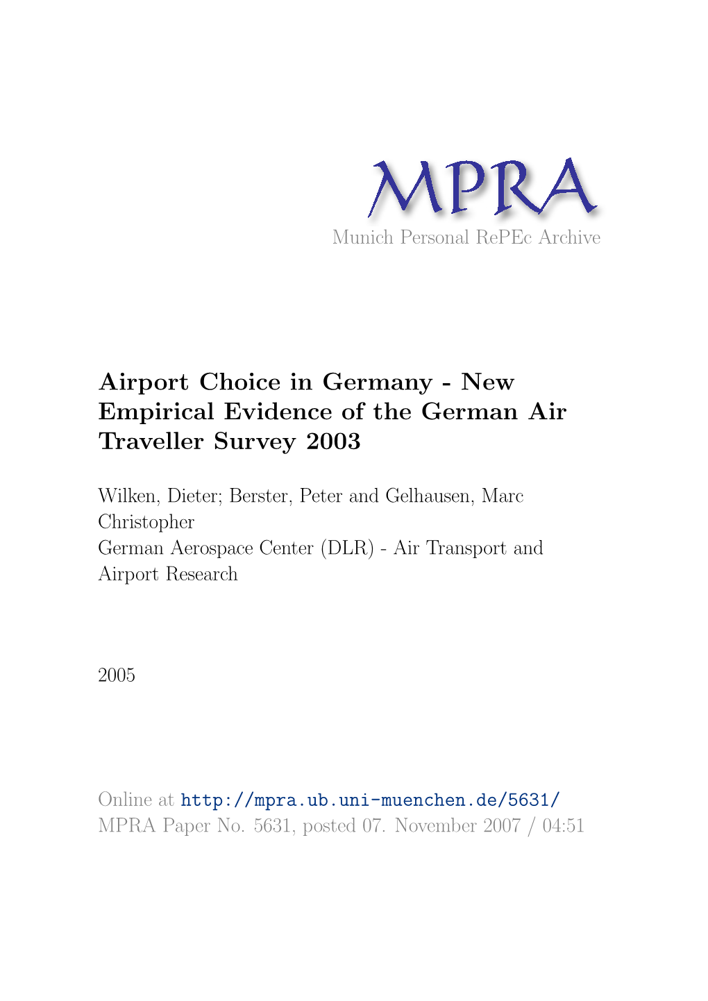 New Empirical Evidence of the German Air Traveller Survey 2003