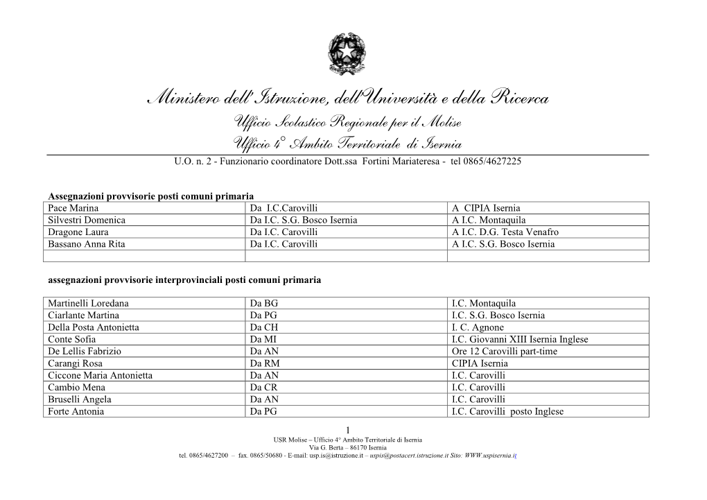 Assegnazioni Provvisorie Provinciali