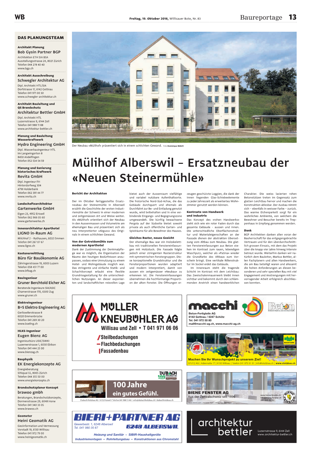 Mülihof Alberswil – Ersatzneubau Der Historisches Kraftwerk Revita Gmbh Dipl
