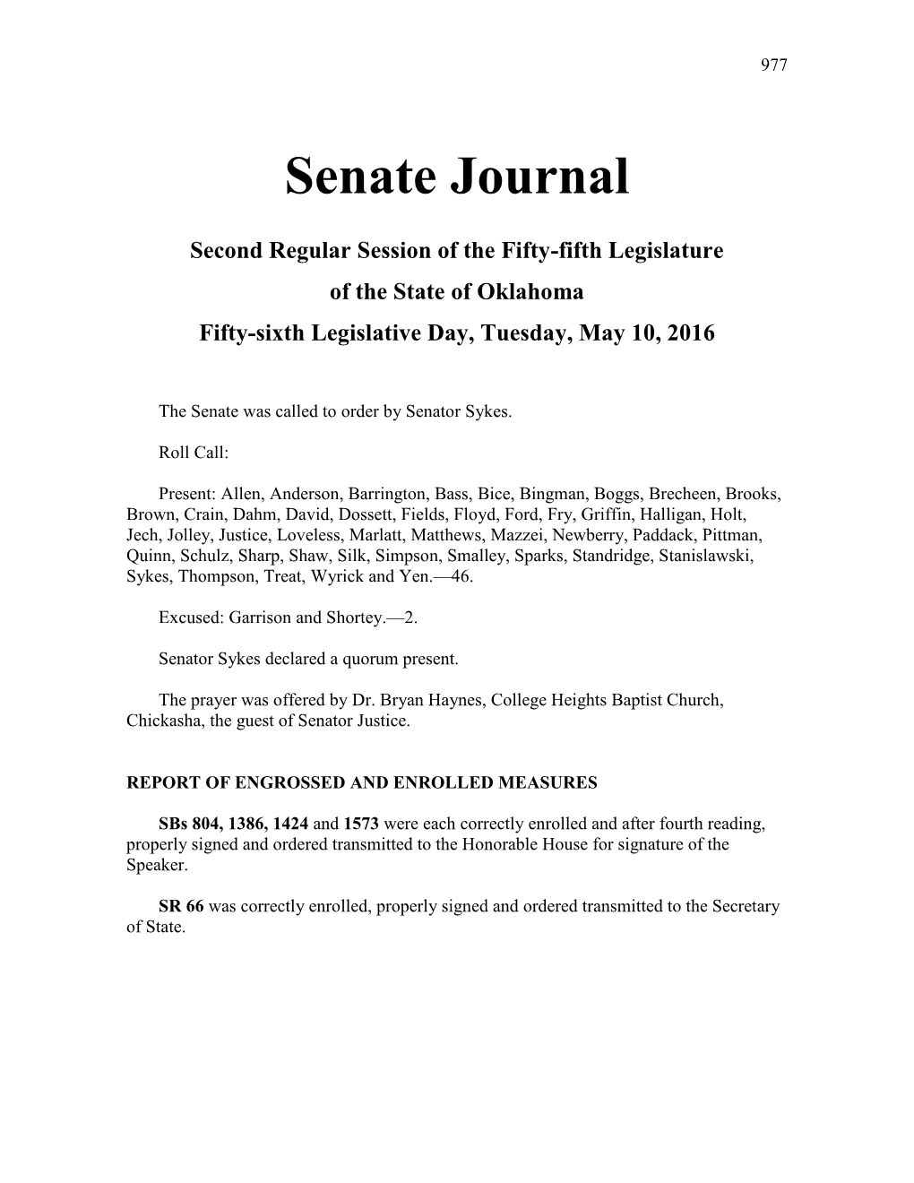 Senate Journal May 10, 2016