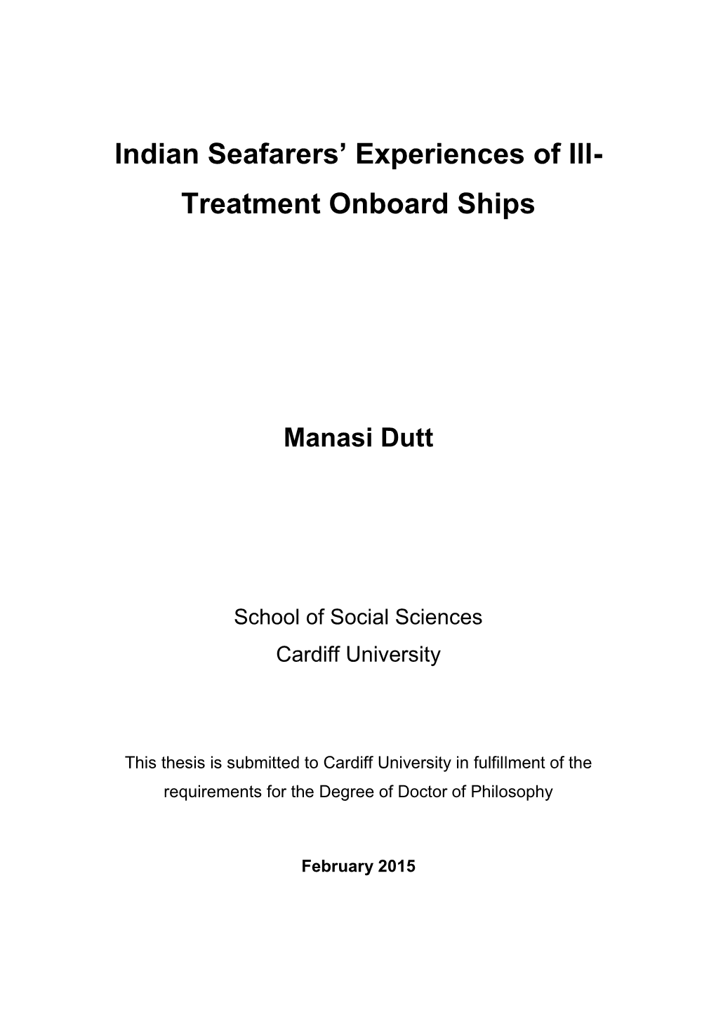 Indian Seafarers' Experiences of Ill- Treatment Onboard Ships