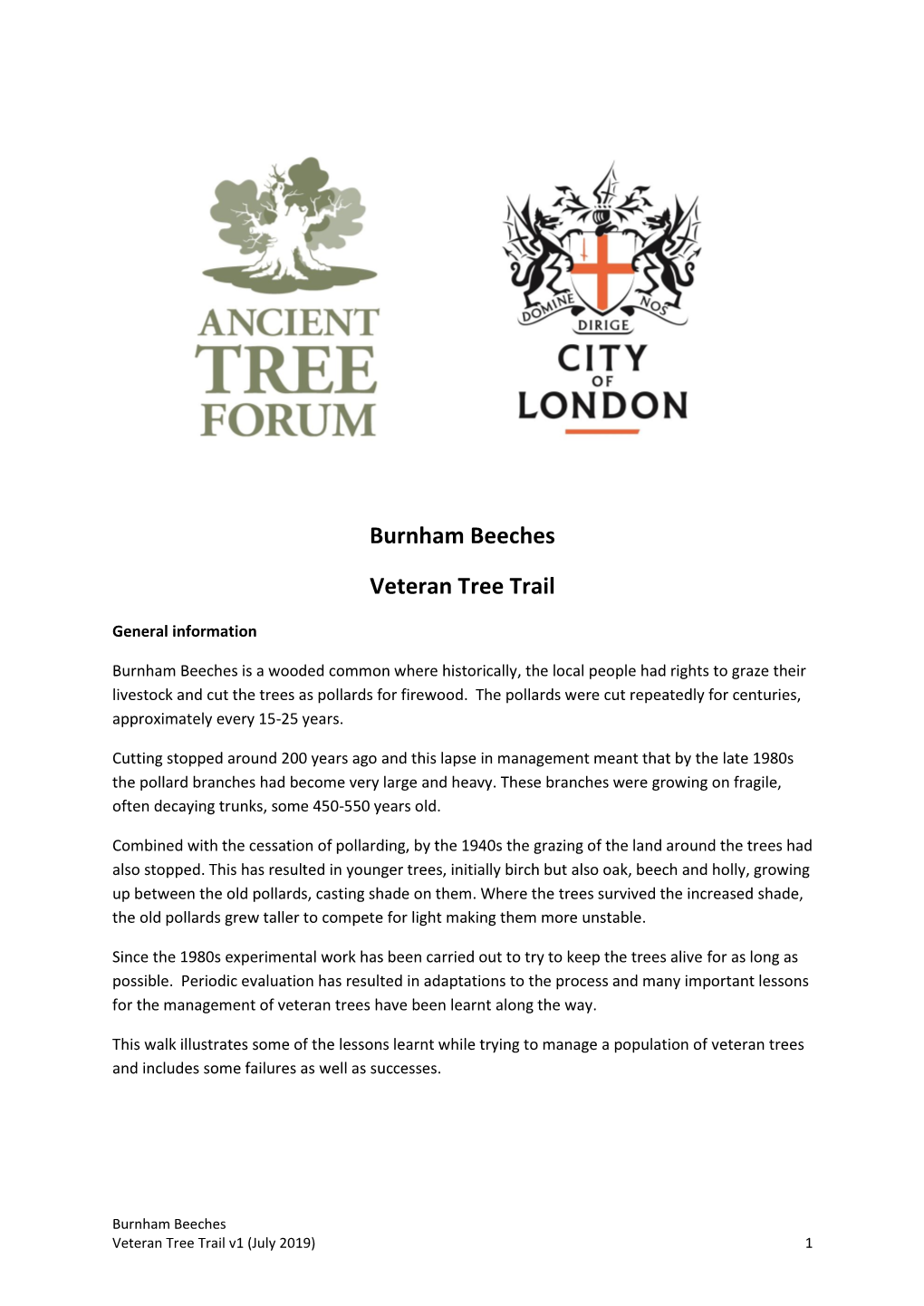 Burnham Beeches Veteran Tree Trail V1 (July 2019) 1 Pollards - (Grid Reference: SU9506984917)